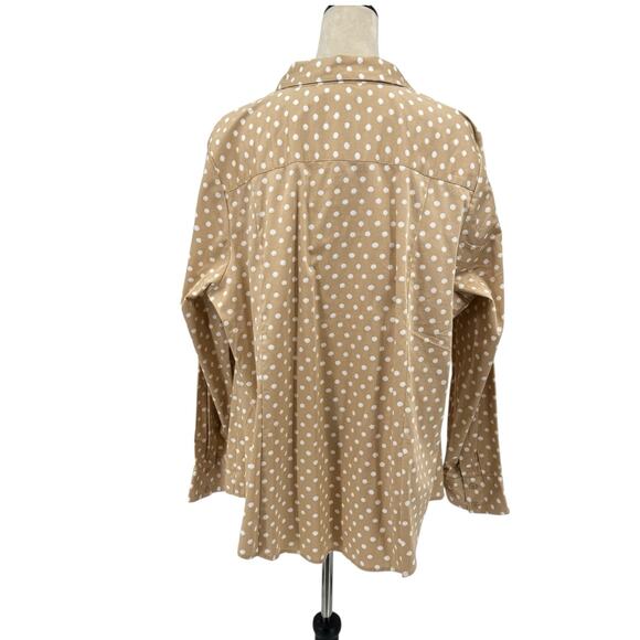 Lane Bryant NWT Tan & White Polka Dot Rhinestone Jewel Collar Button Up Shirt - Picture 3 of 11